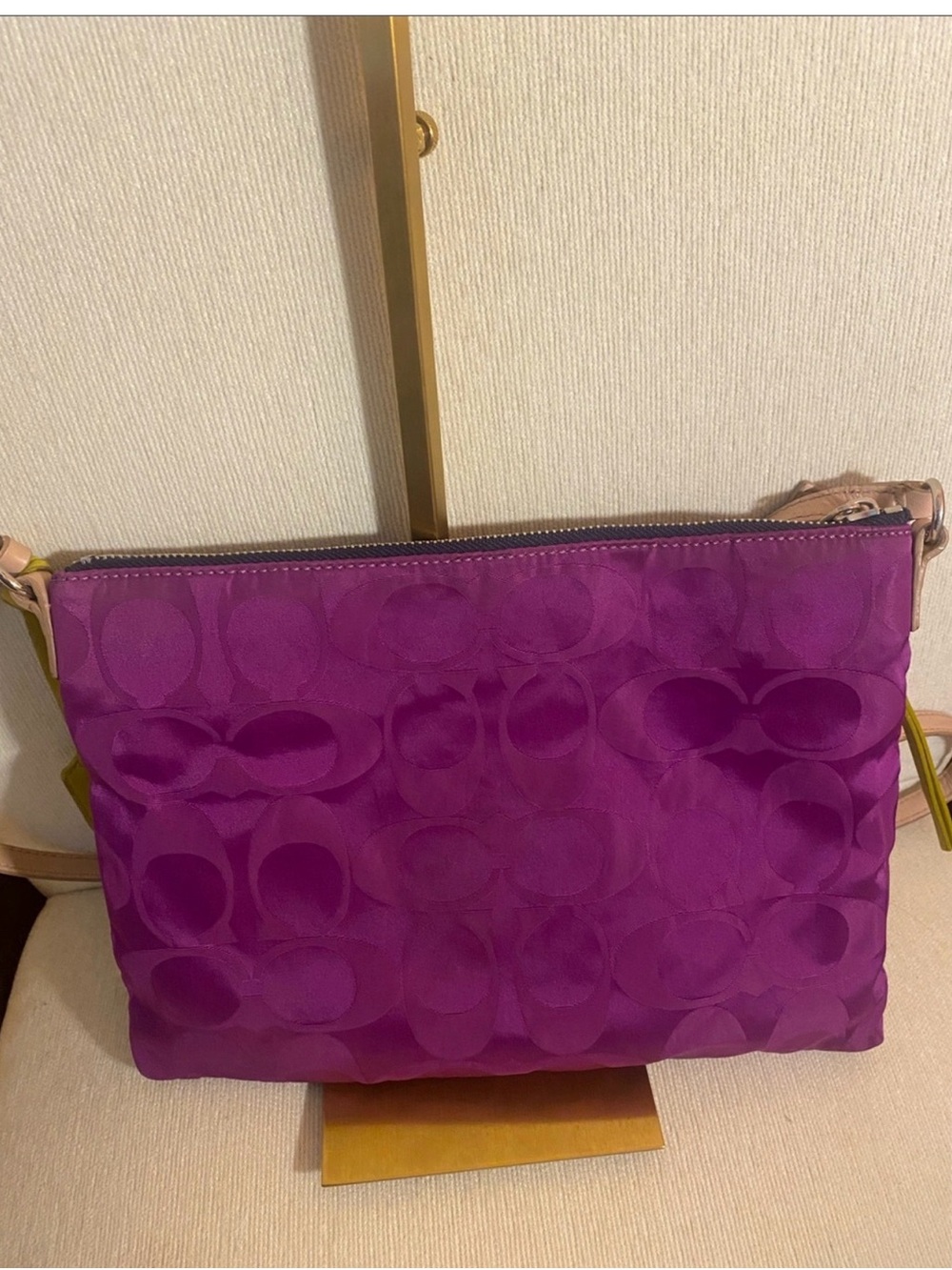 Coach Purple Crossbody with Pale Pink Trim and Yellow Accents EUC - Picture 4 of 10